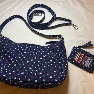 Navy Quilted Summer Star Crossbody Vera Bradley Bag with Matching Card Holder